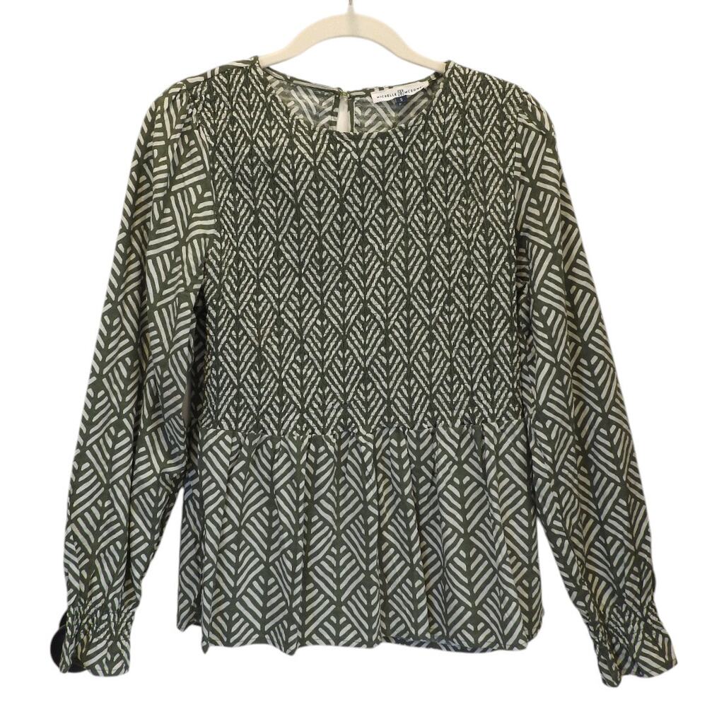 Michelle McDowell Olive & Cream Print Peplum Blouse - Size S